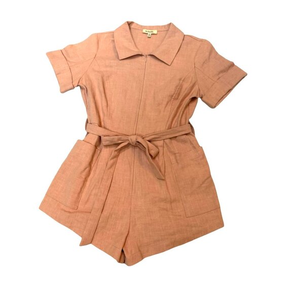 New DuParadis Coral‎ Pink Short-Sleeve Collared Romper Size M - Picture 2 of 6